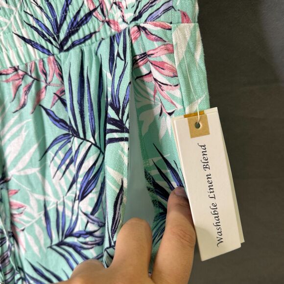 Tropical Crop‎ Pants Womens Size Medium Linen Blend Green Palm Land n Sea - Picture 6 of 9